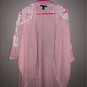 Pink Cardigan W/ Lace Detailing